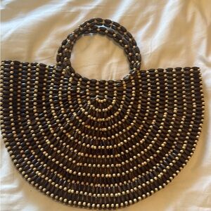Free People Brown and Cream Beaded Tote